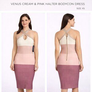 VENUS Cream and Pink Halter Bodycon Dress XS